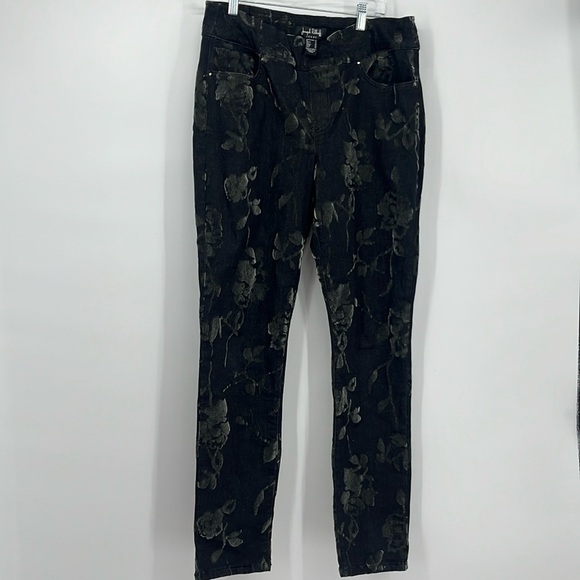 Joseph Ribkoff Black Floral Velvet Burnout Jeans Women’s Size 10 Excellent - Picture 1 of 11